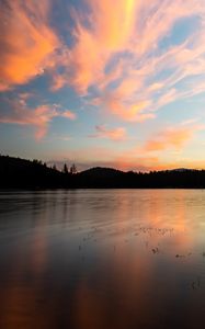 Preview wallpaper hills, lake, water, evening, sunset