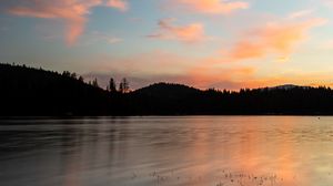 Preview wallpaper hills, lake, water, evening, sunset