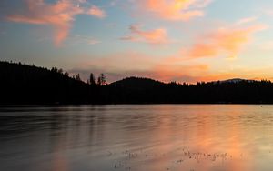 Preview wallpaper hills, lake, water, evening, sunset