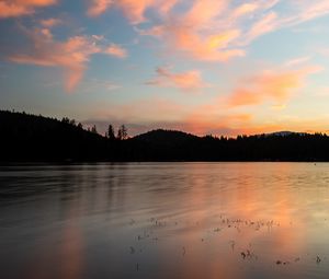 Preview wallpaper hills, lake, water, evening, sunset