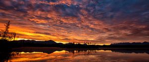 Preview wallpaper hills, lake, water, sunset, evening