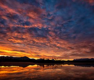 Preview wallpaper hills, lake, water, sunset, evening