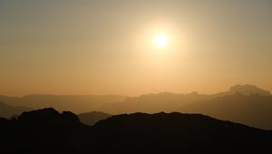 Preview wallpaper hills, landscape, silhouettes, evening, dark