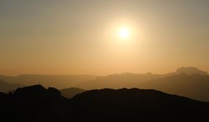 Preview wallpaper hills, landscape, silhouettes, evening, dark