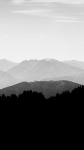 Preview wallpaper hills, landscape, silhouettes, bw, dark