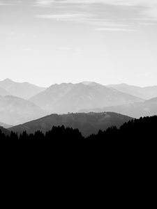Preview wallpaper hills, landscape, silhouettes, bw, dark