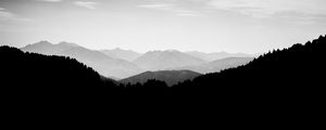 Preview wallpaper hills, landscape, silhouettes, bw, dark