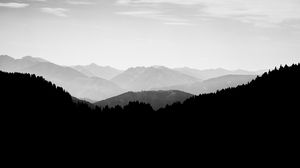 Preview wallpaper hills, landscape, silhouettes, bw, dark