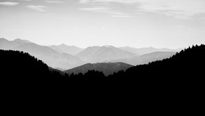 Preview wallpaper hills, landscape, silhouettes, bw, dark