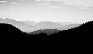 Preview wallpaper hills, landscape, silhouettes, bw, dark