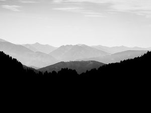 Preview wallpaper hills, landscape, silhouettes, bw, dark