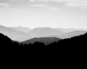 Preview wallpaper hills, landscape, silhouettes, bw, dark