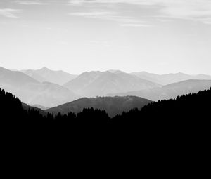 Preview wallpaper hills, landscape, silhouettes, bw, dark