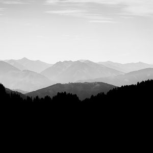 Preview wallpaper hills, landscape, silhouettes, bw, dark