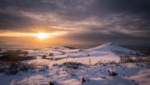 Preview wallpaper hills, landscape, winter, snow, sunset