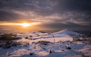 Preview wallpaper hills, landscape, winter, snow, sunset