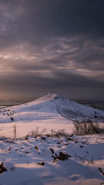 360x640 Wallpaper hills, landscape, winter, snow, sunset