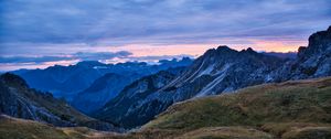 Preview wallpaper hills, mountains, clouds, sky, sunset, landscape