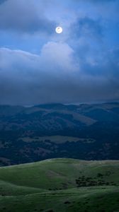 Preview wallpaper hills, mountains, grass, moon, night, nature