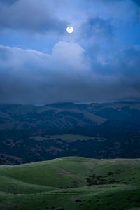 Preview wallpaper hills, mountains, grass, moon, night, nature