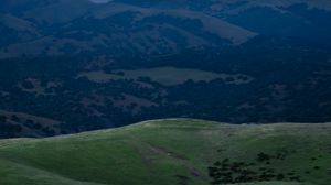 Preview wallpaper hills, mountains, grass, moon, night, nature