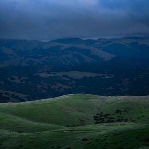 Preview wallpaper hills, mountains, grass, moon, night, nature