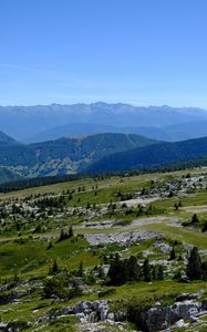 Preview wallpaper hills, mountains, greenery, trees, nature, landscape