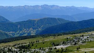 Preview wallpaper hills, mountains, greenery, trees, nature, landscape