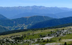 Preview wallpaper hills, mountains, greenery, trees, nature, landscape