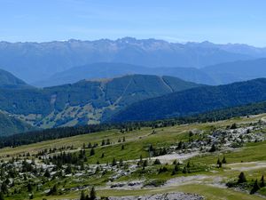 Preview wallpaper hills, mountains, greenery, trees, nature, landscape