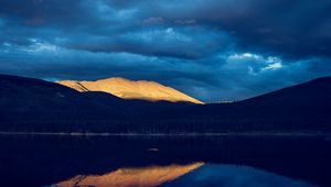 Preview wallpaper hills, mountains, lake, reflection, sky