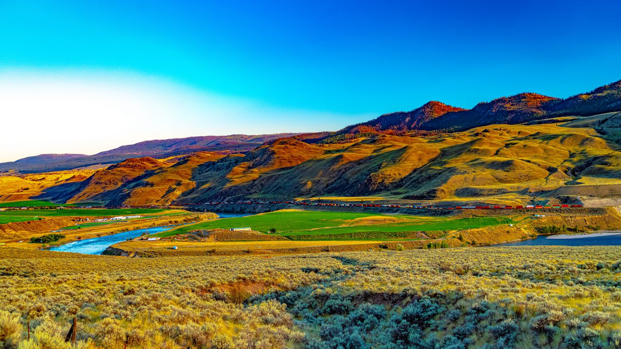 Wallpaper hills, mountains, river, landscape, valley