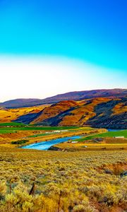 Preview wallpaper hills, mountains, river, landscape, valley