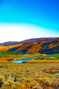 Preview wallpaper hills, mountains, river, landscape, valley