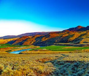 Preview wallpaper hills, mountains, river, landscape, valley