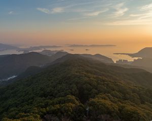 Preview wallpaper hills, mountains, sea, horizon, distance