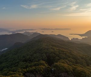 Preview wallpaper hills, mountains, sea, horizon, distance