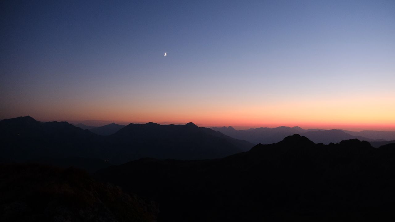 Wallpaper hills, mountains, silhouettes, moon, night