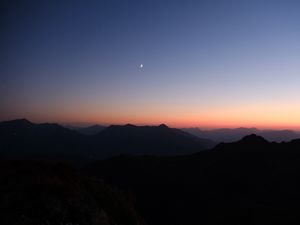Preview wallpaper hills, mountains, silhouettes, moon, night