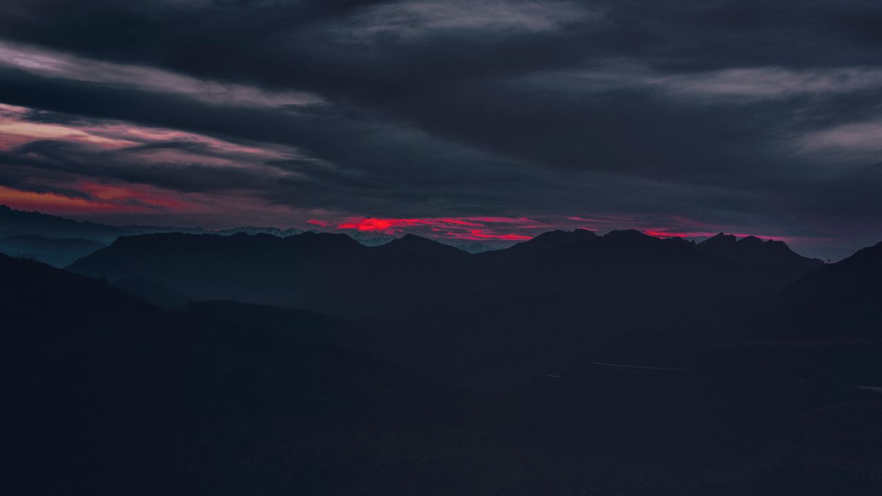 Wallpaper hills, mountains, sunset, sky, dark