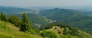 Preview wallpaper hills, mountains, trees, bushes, landscape