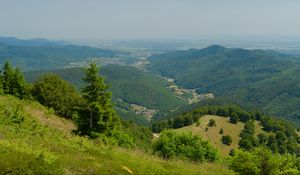 Preview wallpaper hills, mountains, trees, bushes, landscape