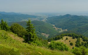 Preview wallpaper hills, mountains, trees, bushes, landscape