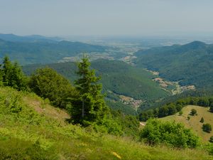 Preview wallpaper hills, mountains, trees, bushes, landscape