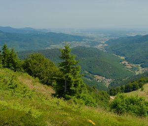 Preview wallpaper hills, mountains, trees, bushes, landscape