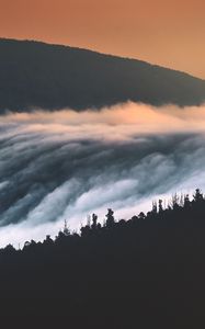 Preview wallpaper hills, mountains, trees, clouds, landscape, sunset