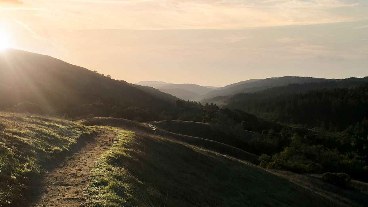 Wallpaper hills, path, sun, nature, landscape