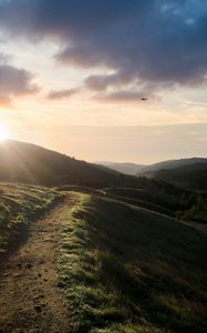 Preview wallpaper hills, path, sun, nature, landscape