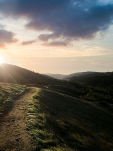 Preview wallpaper hills, path, sun, nature, landscape