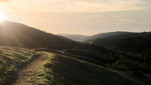 Preview wallpaper hills, path, sun, nature, landscape
